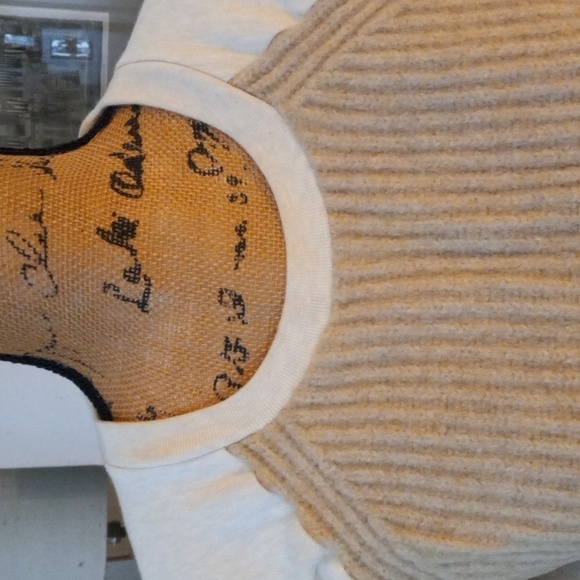 J. Crew Camel and Cream Wool Front Ribbed Pull On Sweatshirt - Picture 3 of 10